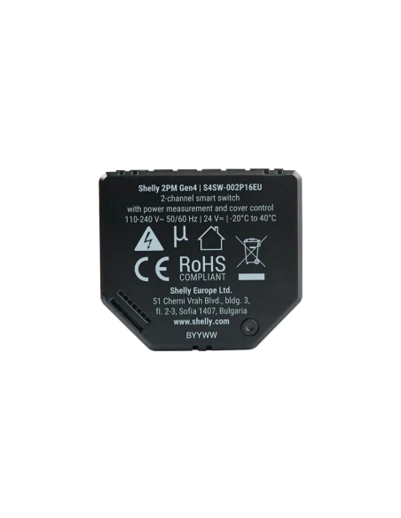 Shelly 2PM Gen4 - spínací modul s meraním spotreby 2x 10A (WiFi, Bluetooth, Zigbee, Matter)
